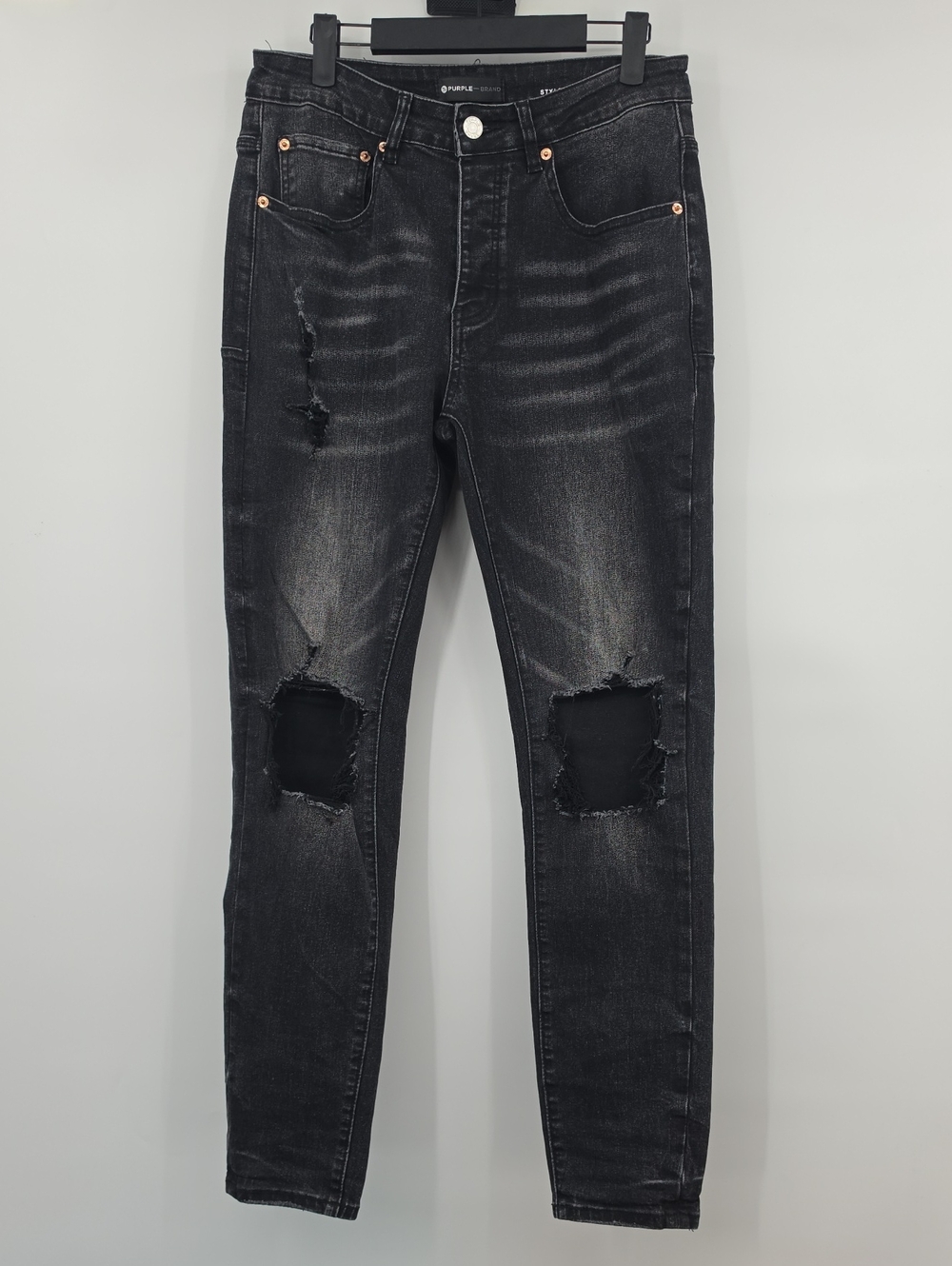 Purple Brand Black Wash Blowout Men's Distressed Skinny Jeans Slim Fit Size 30